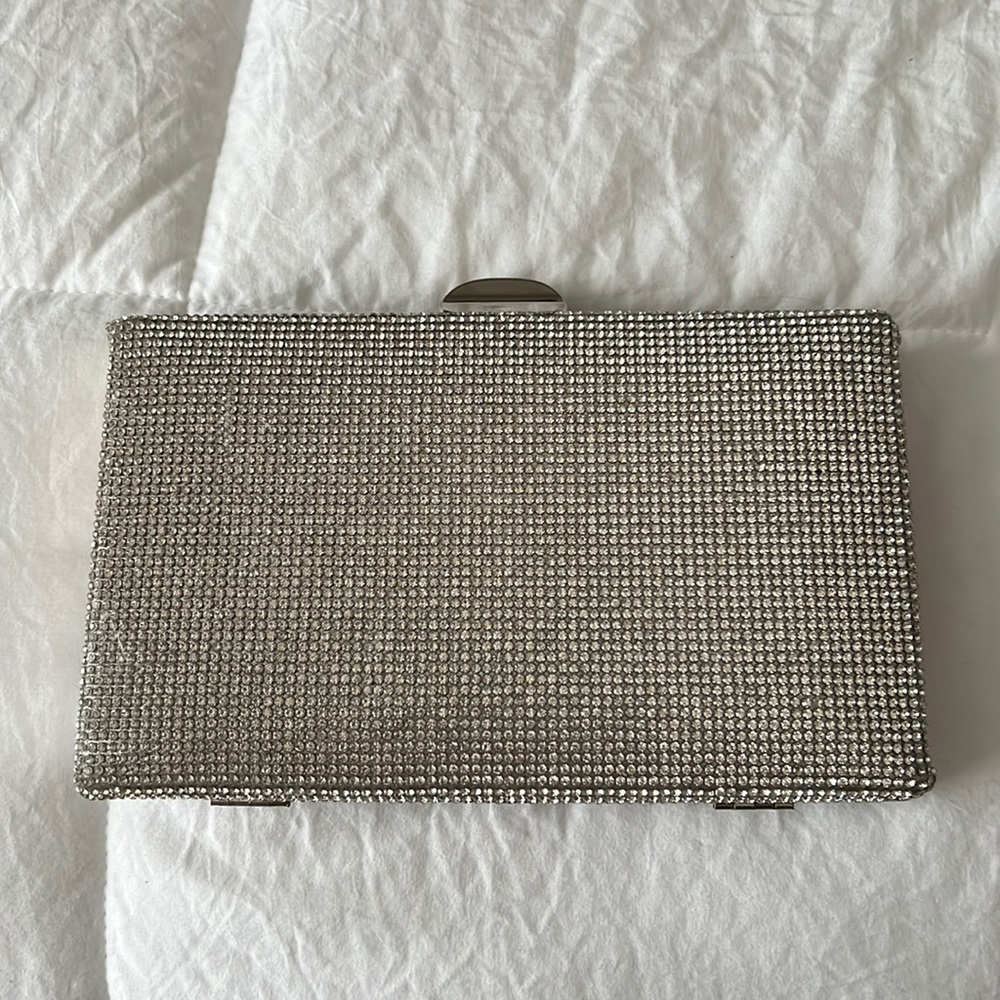 Silver and rhinestone clutch